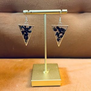 Gold Onyx Triangle Drop Earrings